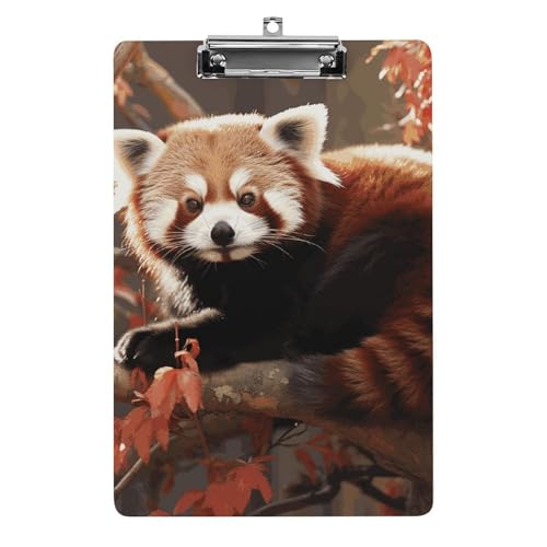 Red Panda Klemmbrett, A4-Größe, Acryl-Klemmbrett, dekorative Standard-Klemmbretter mit Edelstahl-Aufhängeloch, tragbarer Dokumenten-Organizer für Bürobedarf, Heimgebrauch von LPSADGF