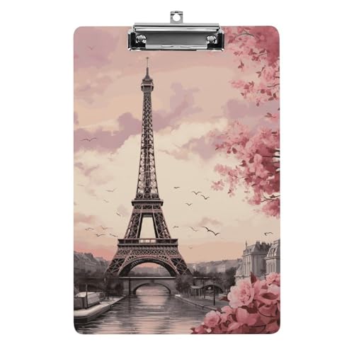 Romantisches Paris Tower Klemmbrett, A4-Größe, Acryl-Klemmbrett, dekorative Standard-Klemmbretter mit Edelstahl-Aufhängeloch, tragbarer Dokumenten-Organizer für Bürobedarf, Heimgebrauch von LPSADGF