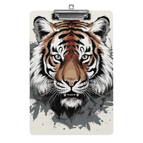 Schwarz-weißes Doodle Tiger Klemmbrett, A4-Größe, Acryl-Klemmbrett, dekorative Standard-Klemmbretter mit Edelstahl-Aufhängeloch, tragbarer Dokumenten-Organizer für Bürobedarf, Heimgebrauch von LPSADGF