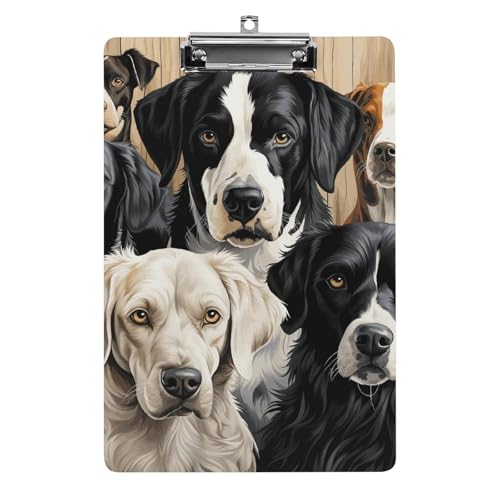 Schwarz-weißes Hunde-Klemmbrett, A4-Größe, Acryl-Klemmbrett, dekorative Standard-Klemmbretter mit Edelstahl-Aufhängeloch, tragbarer Dokumenten-Organizer für Bürobedarf, Heimgebrauch von LPSADGF