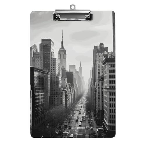 Schwarzes und weißes New York Klemmbrett, A4-Größe, Acryl-Klemmbrett, dekorative Standard-Klemmbretter mit Edelstahl-Aufhängeloch, tragbarer Dokumenten-Organizer für Bürobedarf, Heimgebrauch von LPSADGF