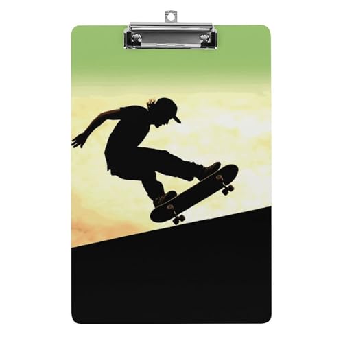 Skateboard-Klemmbrett, A4-Größe, Acryl-Klemmbrett, dekorative Standard-Klemmbretter mit Edelstahl-Aufhängeloch, tragbarer Dokumenten-Organizer für Bürobedarf, Heimgebrauch von LPSADGF