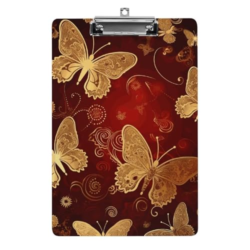 Valentine Hearts Golden Butterfly Klemmbrett, A4-Größe, Acryl-Klemmbrett, dekorative Standard-Klemmbretter mit Edelstahl-Aufhängeloch, tragbarer Dokumenten-Organizer für Bürobedarf, Heimgebrauch von LPSADGF