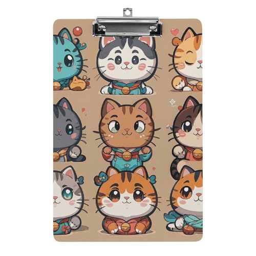Viele Cartoon-Katzen-Klemmbrett, A4-Größe, Acryl-Klemmbrett, dekorative Standard-Klemmbretter mit Edelstahl-Aufhängeloch, tragbarer Dokumenten-Organizer für Bürobedarf, Heimgebrauch von LPSADGF
