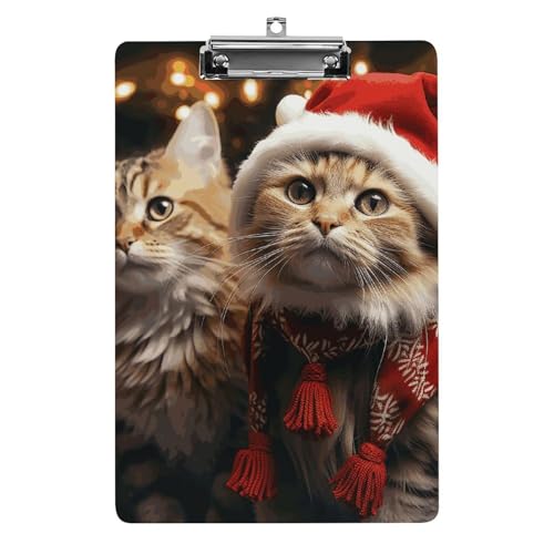 Weihnachtskatzen-Klemmbrett, A4-Größe, Acryl-Klemmbrett, dekorative Standard-Klemmbretter mit Edelstahl-Aufhängeloch, tragbarer Dokumenten-Organizer für Bürobedarf, Heimgebrauch von LPSADGF