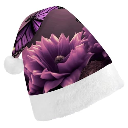 LPSBVNM Weihnachtsmütze für Erwachsene, 3D-Blumen und violetter Schmetterling, bedruckt, Unisex, Weihnachtsmannmütze, Neujahrsdekoration, Hüte für Weihnachten, Festtage, Partyzubehör LPSBVNM Weihnachtsmütze für Erwachsene, 3D-Blumen und violetter Schmetterling, bedruckt, Unisex, Weihnachtsmannmütze, Neujahrsdekoration, Hüte für Weihnachten, Festtage, Partyzubehör von LPSBVNM