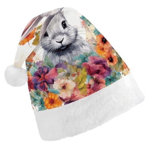 LPSBVNM Weihnachtsmütze für Erwachsene, Aquarell-Hase und Blumen, bedruckt, unisex, Weihnachtsmannmütze, Neujahrsdekoration, Hüte für Weihnachten, Festtage, Partyzubehör LPSBVNM Weihnachtsmütze für Erwachsene, Aquarell-Hase und Blumen, bedruckt, unisex, Weihnachtsmannmütze, Neujahrsdekoration, Hüte für Weihnachten, Festtage, Partyzubehör von LPSBVNM