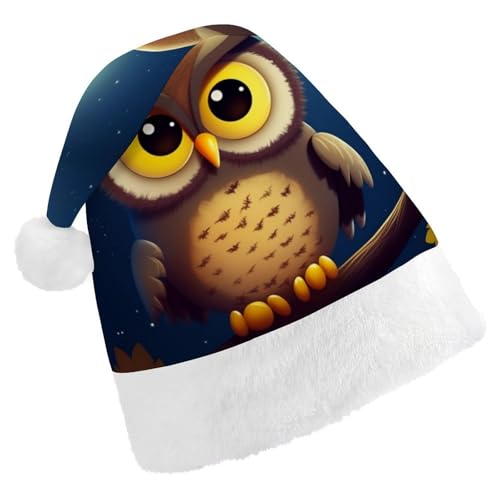 LPSBVNM Weihnachtsmütze für Erwachsene, Eule und gelber Mond, bedruckt, unisex, Weihnachtsmannmütze, Neujahrsdekoration, Hüte für Weihnachten, Festtage, Partyzubehör LPSBVNM Weihnachtsmütze für Erwachsene, Eule und gelber Mond, bedruckt, unisex, Weihnachtsmannmütze, Neujahrsdekoration, Hüte für Weihnachten, Festtage, Partyzubehör von LPSBVNM