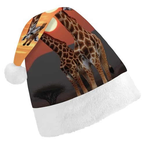 LPSBVNM Weihnachtsmütze für Erwachsene, Giraffe bei Sonnenuntergang, bedruckt, unisex, Weihnachtsmannmütze, Neujahrsdekoration, Hüte für Weihnachten, Festtage, Partyzubehör LPSBVNM Weihnachtsmütze für Erwachsene, Giraffe bei Sonnenuntergang, bedruckt, unisex, Weihnachtsmannmütze, Neujahrsdekoration, Hüte für Weihnachten, Festtage, Partyzubehör von LPSBVNM