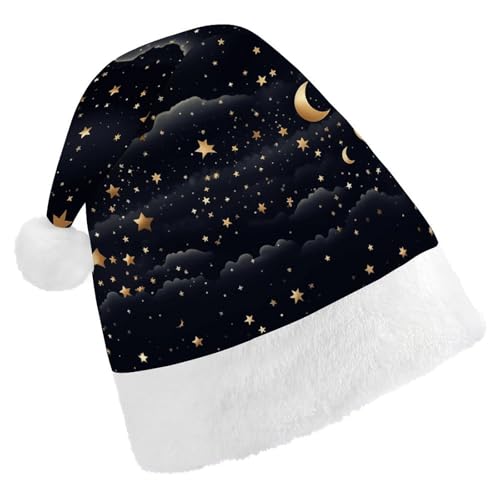 LPSBVNM Weihnachtsmütze für Erwachsene, Sterne und Mond auf dunklem Hintergrund, bedruckt, unisex, Weihnachtsmannmütze, Neujahrsdekoration, Hüte für Weihnachten, Festtage, Partyzubehör LPSBVNM Weihnachtsmütze für Erwachsene, Sterne und Mond auf dunklem Hintergrund, bedruckt, unisex, Weihnachtsmannmütze, Neujahrsdekoration, Hüte für Weihnachten, Festtage, Partyzubehör von LPSBVNM