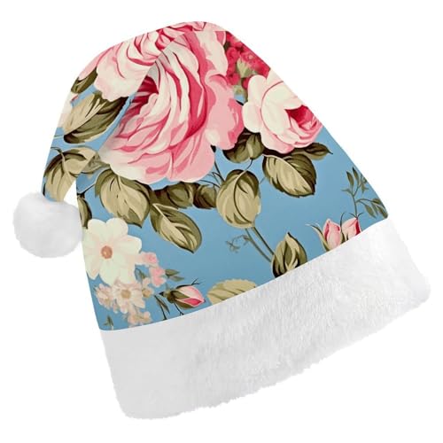 LPSBVNM Weihnachtsmütze für Erwachsene, Vintage-Rose, blau, bedruckt, Unisex, Weihnachtsmannmütze, Neujahrsdekoration, Hüte für Weihnachten, Festtage, Partyzubehör LPSBVNM Weihnachtsmütze für Erwachsene, Vintage-Rose, blau, bedruckt, Unisex, Weihnachtsmannmütze, Neujahrsdekoration, Hüte für Weihnachten, Festtage, Partyzubehör von LPSBVNM