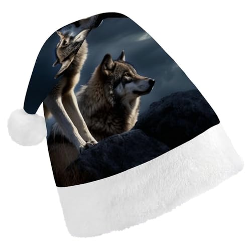 LPSBVNM Weihnachtsmütze für Erwachsene, Wölfe im Mondlicht, bedruckt, unisex, Weihnachtsmannmütze, Neujahrsdekoration, Hüte für Weihnachten, Festtage, Partyzubehör LPSBVNM Weihnachtsmütze für Erwachsene, Wölfe im Mondlicht, bedruckt, unisex, Weihnachtsmannmütze, Neujahrsdekoration, Hüte für Weihnachten, Festtage, Partyzubehör von LPSBVNM