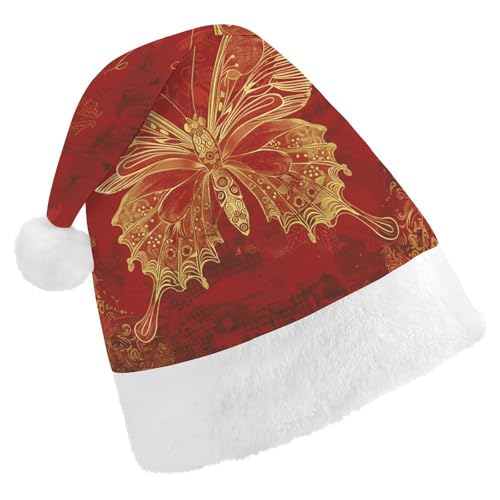 LPSBVNM Weihnachtsmütze für Erwachsene, goldener verzierter Schmetterling, bedruckt, Unisex, Weihnachtsmannmütze, Neujahrsdekoration, Hüte für Weihnachten, Festtage, Partyzubehör LPSBVNM Weihnachtsmütze für Erwachsene, goldener verzierter Schmetterling, bedruckt, Unisex, Weihnachtsmannmütze, Neujahrsdekoration, Hüte für Weihnachten, Festtage, Partyzubehör von LPSBVNM