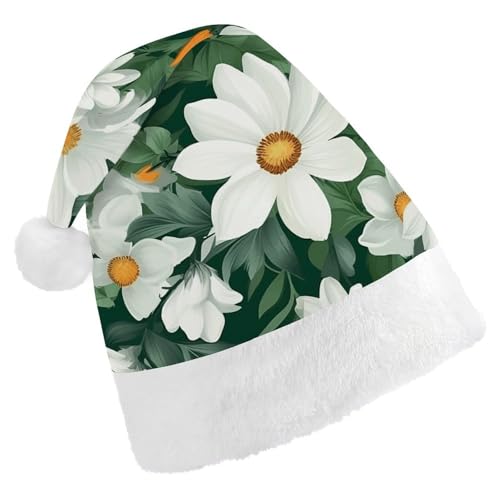 LPSBVNM Weihnachtsmütze für Erwachsene, grüne Blätter und weiße Blumen, bedruckt, unisex, Weihnachtsmannmütze, Neujahrsdekoration, Hüte für Weihnachten, Festtage, Partyzubehör LPSBVNM Weihnachtsmütze für Erwachsene, grüne Blätter und weiße Blumen, bedruckt, unisex, Weihnachtsmannmütze, Neujahrsdekoration, Hüte für Weihnachten, Festtage, Partyzubehör von LPSBVNM