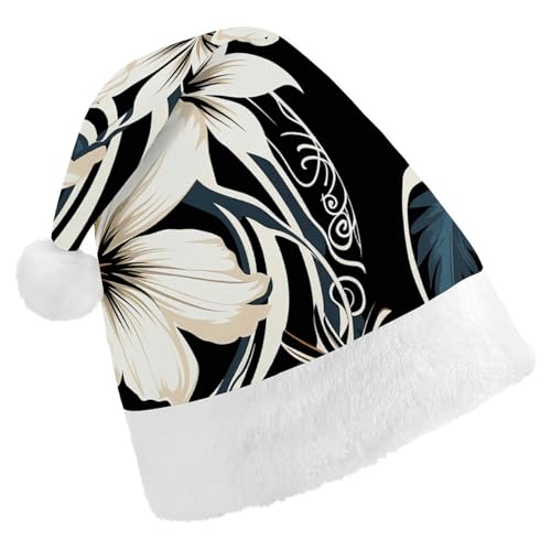 LPSBVNM Weihnachtsmütze für Erwachsene, schwarz-weiß, hawaiianische Blumen, bedruckt, Unisex, Weihnachtsmannmütze, Neujahrsdekoration, Hüte für Weihnachten, Festtage, Partyzubehör LPSBVNM Weihnachtsmütze für Erwachsene, schwarz-weiß, hawaiianische Blumen, bedruckt, Unisex, Weihnachtsmannmütze, Neujahrsdekoration, Hüte für Weihnachten, Festtage, Partyzubehör von LPSBVNM