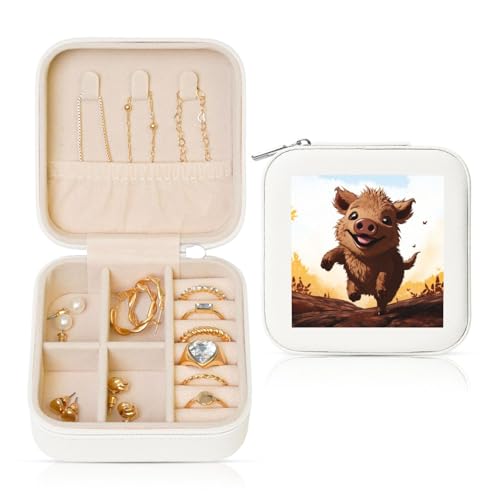 LPSRTWE Schmuckkästchen für Damen und Mädchen, quadratisch, Schmuck-Organizer, Motiv: Springschwein, Animation, Leder, Schmuck-Aufbewahrungsbox, tragbare Reise-Schmuckschatulle mit Reißverschluss für LPSRTWE Schmuckkästchen für Damen und Mädchen, quadratisch, Schmuck-Organizer, Motiv: Springschwein, Animation, Leder, Schmuck-Aufbewahrungsbox, tragbare Reise-Schmuckschatulle mit Reißverschluss für von LPSRTWE
