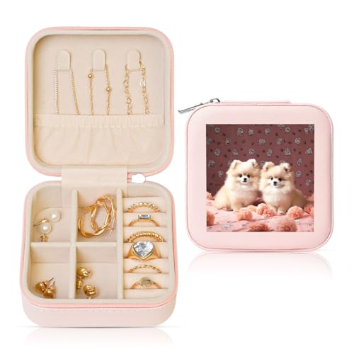 LPSRTWE Schmuckkästchen für Damen und Mädchen, quadratisch, Schmuck-Organizer, Pommern, Welpen und Punkte, Leder-Schmuck-Aufbewahrungsbox, tragbare Reise-Schmuckschatulle mit Reißverschluss für LPSRTWE Schmuckkästchen für Damen und Mädchen, quadratisch, Schmuck-Organizer, Pommern, Welpen und Punkte, Leder-Schmuck-Aufbewahrungsbox, tragbare Reise-Schmuckschatulle mit Reißverschluss für von LPSRTWE