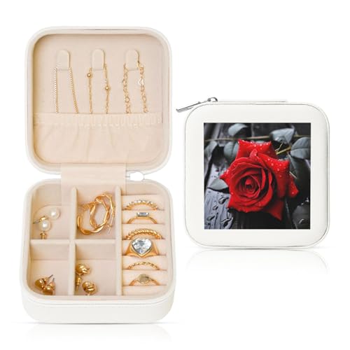 LPSRTWE Schmuckkästchen für Damen und Mädchen, quadratisch, Schmuck-Organizer-Etui, rote Rose, Leder, tragbare Reise-Schmuckschatulle mit Reißverschluss für Halskette, Ohrringe, Ringe LPSRTWE Schmuckkästchen für Damen und Mädchen, quadratisch, Schmuck-Organizer-Etui, rote Rose, Leder, tragbare Reise-Schmuckschatulle mit Reißverschluss für Halskette, Ohrringe, Ringe von LPSRTWE