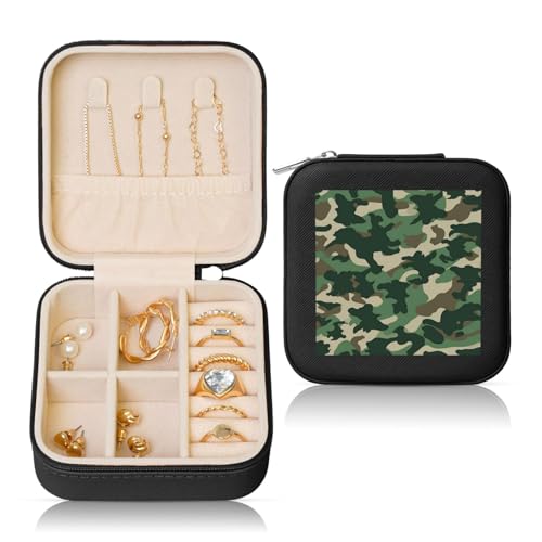 LPSRTWE Schmuckschatullen für Damen und Mädchen, quadratisch, Camouflage, Grün, Leder, Schmuck-Aufbewahrungsbox, tragbar, Reise-Schmucketui mit Reißverschluss für Halskette, Ohrringe, Ringe LPSRTWE Schmuckschatullen für Damen und Mädchen, quadratisch, Camouflage, Grün, Leder, Schmuck-Aufbewahrungsbox, tragbar, Reise-Schmucketui mit Reißverschluss für Halskette, Ohrringe, Ringe von LPSRTWE