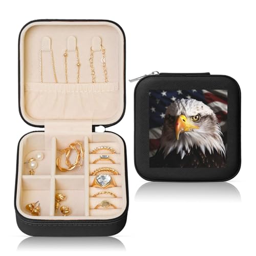 LPSRTWE Schmuckschatullen für Damen und Mädchen, quadratisch, Schmuck-Organizer, Amerika-Flagge und Adler, Leder-Schmuck-Aufbewahrungsbox, tragbar, Reise-Schmuckkoffer mit Reißverschluss für Halskette LPSRTWE Schmuckschatullen für Damen und Mädchen, quadratisch, Schmuck-Organizer, Amerika-Flagge und Adler, Leder-Schmuck-Aufbewahrungsbox, tragbar, Reise-Schmuckkoffer mit Reißverschluss für Halskette von LPSRTWE