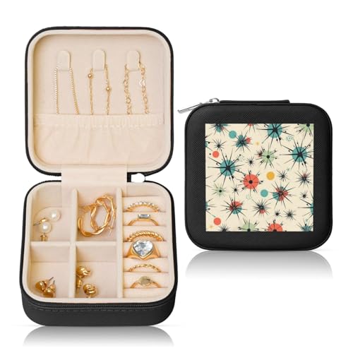 LPSRTWE Schmuckschatullen für Damen und Mädchen, quadratisch, Schmuck-Organizer, Atomsterne, Retro-Muster, Leder-Schmuck-Aufbewahrungsbox, tragbar, Reise-Schmuckkoffer mit Reißverschluss für Halskette LPSRTWE Schmuckschatullen für Damen und Mädchen, quadratisch, Schmuck-Organizer, Atomsterne, Retro-Muster, Leder-Schmuck-Aufbewahrungsbox, tragbar, Reise-Schmuckkoffer mit Reißverschluss für Halskette von LPSRTWE