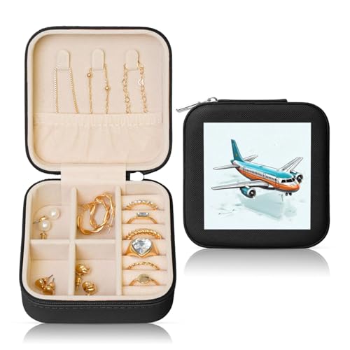 LPSRTWE Schmuckschatullen für Damen und Mädchen, quadratisch, Schmuck-Organizer, Cartoon-Flugzeug, Leder-Schmuck-Aufbewahrungsbox, tragbar, Reise-Schmuckkoffer mit Reißverschluss für Halskette LPSRTWE Schmuckschatullen für Damen und Mädchen, quadratisch, Schmuck-Organizer, Cartoon-Flugzeug, Leder-Schmuck-Aufbewahrungsbox, tragbar, Reise-Schmuckkoffer mit Reißverschluss für Halskette von LPSRTWE