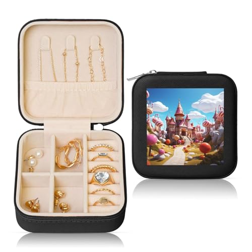LPSRTWE Schmuckschatullen für Damen und Mädchen, quadratisch, Schmuck-Organizer, Cartoon-Land, Leder, Schmuck-Aufbewahrungsbox, tragbar, Reise-Schmuckkoffer mit Reißverschluss für Halskette, Ohrringe LPSRTWE Schmuckschatullen für Damen und Mädchen, quadratisch, Schmuck-Organizer, Cartoon-Land, Leder, Schmuck-Aufbewahrungsbox, tragbar, Reise-Schmuckkoffer mit Reißverschluss für Halskette, Ohrringe von LPSRTWE