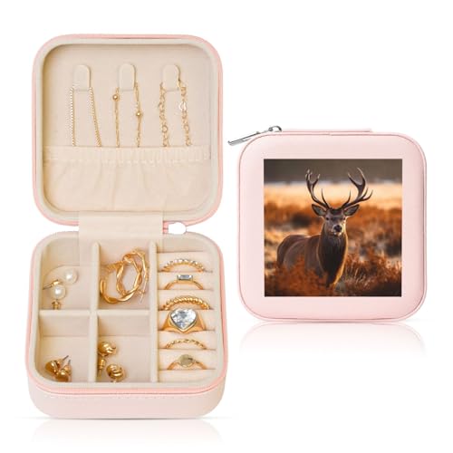 LPSRTWE Schmuckschatullen für Damen und Mädchen, quadratisch, Schmuck-Organizer, Geweih, rotes Hirsch, Leder, Schmuck-Aufbewahrungsbox, tragbar, Reise-Schmuckkoffer mit Reißverschluss für Halskette LPSRTWE Schmuckschatullen für Damen und Mädchen, quadratisch, Schmuck-Organizer, Geweih, rotes Hirsch, Leder, Schmuck-Aufbewahrungsbox, tragbar, Reise-Schmuckkoffer mit Reißverschluss für Halskette von LPSRTWE