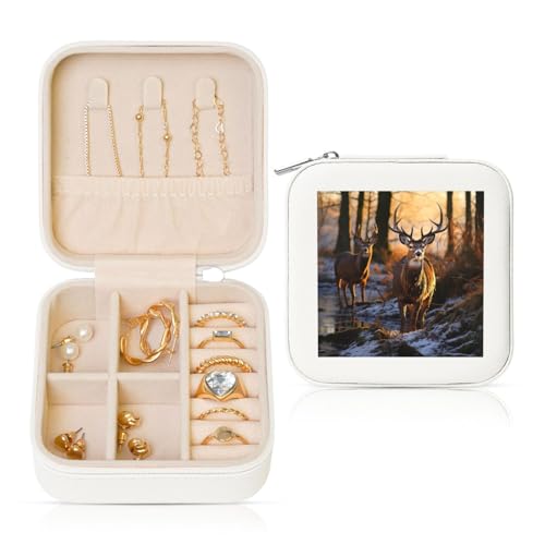 LPSRTWE Schmuckschatullen für Damen und Mädchen, quadratisch, Schmuck-Organizer, Hirsch, Bild, Leder, Schmuck-Aufbewahrungsbox, tragbar, Reise-Schmuckkoffer mit Reißverschluss für Halskette, Ohrringe LPSRTWE Schmuckschatullen für Damen und Mädchen, quadratisch, Schmuck-Organizer, Hirsch, Bild, Leder, Schmuck-Aufbewahrungsbox, tragbar, Reise-Schmuckkoffer mit Reißverschluss für Halskette, Ohrringe von LPSRTWE