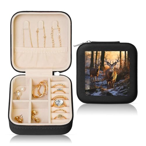 LPSRTWE Schmuckschatullen für Damen und Mädchen, quadratisch, Schmuck-Organizer, Hirsch, Bild, Leder, Schmuck-Aufbewahrungsbox, tragbar, Reise-Schmuckkoffer mit Reißverschluss für Halskette, Ohrringe LPSRTWE Schmuckschatullen für Damen und Mädchen, quadratisch, Schmuck-Organizer, Hirsch, Bild, Leder, Schmuck-Aufbewahrungsbox, tragbar, Reise-Schmuckkoffer mit Reißverschluss für Halskette, Ohrringe von LPSRTWE