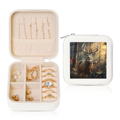 LPSRTWE Schmuckschatullen für Damen und Mädchen, quadratisch, Schmuck-Organizer, Hirsch, Jagdsaison, Leder-Schmuck-Aufbewahrungsbox, tragbar, Reise-Schmuckkoffer mit Reißverschluss für Halskette LPSRTWE Schmuckschatullen für Damen und Mädchen, quadratisch, Schmuck-Organizer, Hirsch, Jagdsaison, Leder-Schmuck-Aufbewahrungsbox, tragbar, Reise-Schmuckkoffer mit Reißverschluss für Halskette von LPSRTWE