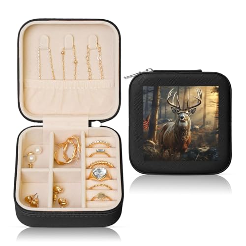 LPSRTWE Schmuckschatullen für Damen und Mädchen, quadratisch, Schmuck-Organizer, Hirsch, Jagdsaison, Leder-Schmuck-Aufbewahrungsbox, tragbar, Reise-Schmuckkoffer mit Reißverschluss für Halskette LPSRTWE Schmuckschatullen für Damen und Mädchen, quadratisch, Schmuck-Organizer, Hirsch, Jagdsaison, Leder-Schmuck-Aufbewahrungsbox, tragbar, Reise-Schmuckkoffer mit Reißverschluss für Halskette von LPSRTWE