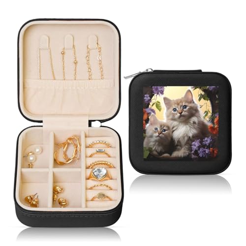 LPSRTWE Schmuckschatullen für Damen und Mädchen, quadratisch, Schmuck-Organizer, Katze, Blumen, Leder, Schmuck-Aufbewahrungsbox, tragbar, Reise-Schmuckkoffer mit Reißverschluss für Halskette, Ohrringe LPSRTWE Schmuckschatullen für Damen und Mädchen, quadratisch, Schmuck-Organizer, Katze, Blumen, Leder, Schmuck-Aufbewahrungsbox, tragbar, Reise-Schmuckkoffer mit Reißverschluss für Halskette, Ohrringe von LPSRTWE