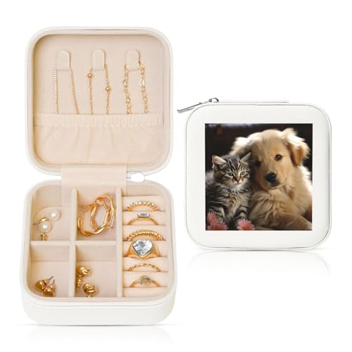 LPSRTWE Schmuckschatullen für Damen und Mädchen, quadratisch, Schmuck-Organizer, Katzen- und Hunde-Leder-Schmuck-Aufbewahrungsbox, tragbar, Reise-Schmucketui mit Reißverschluss für Halskette, Ohrringe LPSRTWE Schmuckschatullen für Damen und Mädchen, quadratisch, Schmuck-Organizer, Katzen- und Hunde-Leder-Schmuck-Aufbewahrungsbox, tragbar, Reise-Schmucketui mit Reißverschluss für Halskette, Ohrringe von LPSRTWE