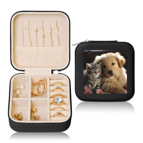 LPSRTWE Schmuckschatullen für Damen und Mädchen, quadratisch, Schmuck-Organizer, Katzen- und Hunde-Leder-Schmuck-Aufbewahrungsbox, tragbar, Reise-Schmucketui mit Reißverschluss für Halskette, Ohrringe LPSRTWE Schmuckschatullen für Damen und Mädchen, quadratisch, Schmuck-Organizer, Katzen- und Hunde-Leder-Schmuck-Aufbewahrungsbox, tragbar, Reise-Schmucketui mit Reißverschluss für Halskette, Ohrringe von LPSRTWE