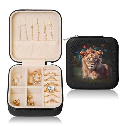 LPSRTWE Schmuckschatullen für Damen und Mädchen, quadratisch, Schmuck-Organizer, Kunst, Löwe, Leder, Schmuck-Aufbewahrungsbox, tragbar, Reise-Schmuckkoffer mit Reißverschluss für Halskette, Ohrringe LPSRTWE Schmuckschatullen für Damen und Mädchen, quadratisch, Schmuck-Organizer, Kunst, Löwe, Leder, Schmuck-Aufbewahrungsbox, tragbar, Reise-Schmuckkoffer mit Reißverschluss für Halskette, Ohrringe von LPSRTWE