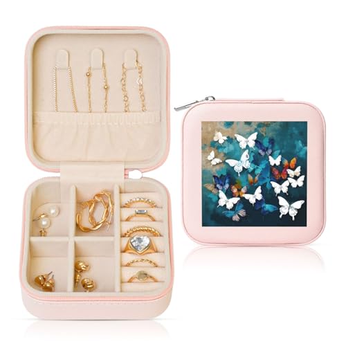 LPSRTWE Schmuckschatullen für Damen und Mädchen, quadratisch, Schmuck-Organizer, Schmetterlinge, Leder, Schmuck-Aufbewahrungsbox, tragbar, Reise-Schmuckkoffer mit Reißverschluss für Halskette LPSRTWE Schmuckschatullen für Damen und Mädchen, quadratisch, Schmuck-Organizer, Schmetterlinge, Leder, Schmuck-Aufbewahrungsbox, tragbar, Reise-Schmuckkoffer mit Reißverschluss für Halskette von LPSRTWE