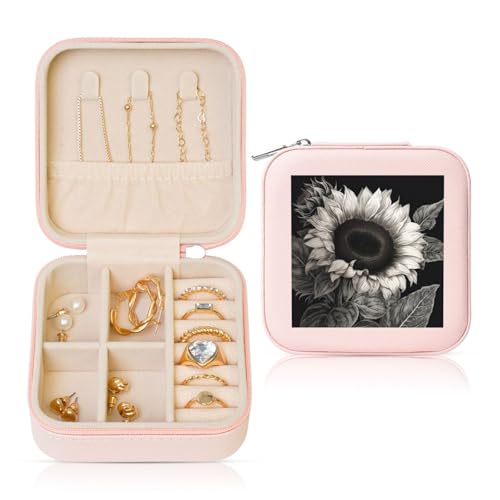 LPSRTWE Schmuckschatullen für Damen und Mädchen, quadratisch, Schmuck-Organizer, Sonnenblume, schwarz, grau, Leder, Schmuck-Aufbewahrungsbox, tragbar, Reise-Schmuckkoffer mit Reißverschluss für LPSRTWE Schmuckschatullen für Damen und Mädchen, quadratisch, Schmuck-Organizer, Sonnenblume, schwarz, grau, Leder, Schmuck-Aufbewahrungsbox, tragbar, Reise-Schmuckkoffer mit Reißverschluss für von LPSRTWE