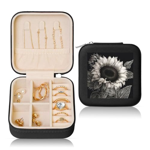 LPSRTWE Schmuckschatullen für Damen und Mädchen, quadratisch, Schmuck-Organizer, Sonnenblume, schwarz, grau, Leder, Schmuck-Aufbewahrungsbox, tragbar, Reise-Schmuckkoffer mit Reißverschluss für LPSRTWE Schmuckschatullen für Damen und Mädchen, quadratisch, Schmuck-Organizer, Sonnenblume, schwarz, grau, Leder, Schmuck-Aufbewahrungsbox, tragbar, Reise-Schmuckkoffer mit Reißverschluss für von LPSRTWE