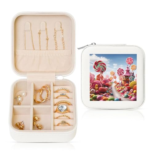 LPSRTWE Schmuckschatullen für Damen und Mädchen, quadratisch, Schmuck-Organizer, Süßigkeiten-Hintergrund, Leder-Schmuck-Aufbewahrungsbox, tragbar, Reise-Schmuckkoffer mit Reißverschluss für Halskette LPSRTWE Schmuckschatullen für Damen und Mädchen, quadratisch, Schmuck-Organizer, Süßigkeiten-Hintergrund, Leder-Schmuck-Aufbewahrungsbox, tragbar, Reise-Schmuckkoffer mit Reißverschluss für Halskette von LPSRTWE