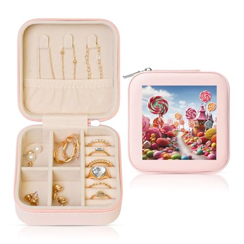 LPSRTWE Schmuckschatullen für Damen und Mädchen, quadratisch, Schmuck-Organizer, Süßigkeiten-Hintergrund, Leder-Schmuck-Aufbewahrungsbox, tragbar, Reise-Schmuckkoffer mit Reißverschluss für Halskette LPSRTWE Schmuckschatullen für Damen und Mädchen, quadratisch, Schmuck-Organizer, Süßigkeiten-Hintergrund, Leder-Schmuck-Aufbewahrungsbox, tragbar, Reise-Schmuckkoffer mit Reißverschluss für Halskette von LPSRTWE