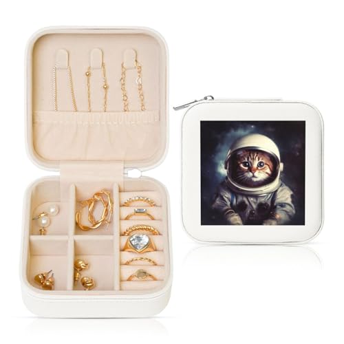 LPSRTWE Schmuckschatullen für Damen und Mädchen, quadratisch, Schmuck-Organizer, Tier, Katze, Astronaut, Leder, Schmuck-Aufbewahrungsbox, tragbar, Reise-Schmuckkoffer mit Reißverschluss für Halskette LPSRTWE Schmuckschatullen für Damen und Mädchen, quadratisch, Schmuck-Organizer, Tier, Katze, Astronaut, Leder, Schmuck-Aufbewahrungsbox, tragbar, Reise-Schmuckkoffer mit Reißverschluss für Halskette von LPSRTWE