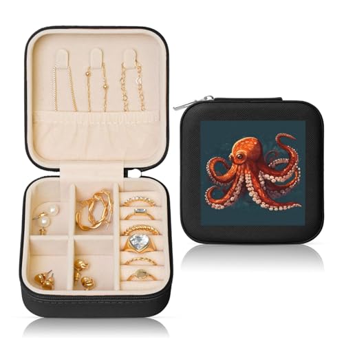 LPSRTWE Schmuckschatullen für Damen und Mädchen, quadratisch, Schmuck-Organizer, Tier-Oktopus, Leder, Schmuck-Aufbewahrungsbox, tragbar, Reise-Schmuckkoffer mit Reißverschluss für Halskette, Ohrringe LPSRTWE Schmuckschatullen für Damen und Mädchen, quadratisch, Schmuck-Organizer, Tier-Oktopus, Leder, Schmuck-Aufbewahrungsbox, tragbar, Reise-Schmuckkoffer mit Reißverschluss für Halskette, Ohrringe von LPSRTWE