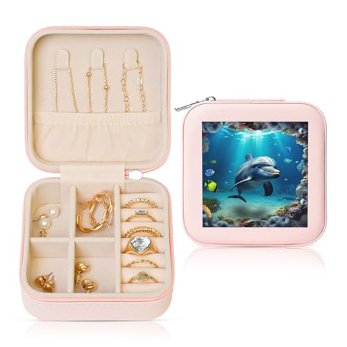 LPSRTWE Schmuckschatullen für Damen und Mädchen, quadratisch, Schmuck-Organizer, Unterwasserwelt, Delfin, Leder, Schmuck-Aufbewahrungsbox, tragbar, Reise-Schmuckkoffer mit Reißverschluss für Halskette LPSRTWE Schmuckschatullen für Damen und Mädchen, quadratisch, Schmuck-Organizer, Unterwasserwelt, Delfin, Leder, Schmuck-Aufbewahrungsbox, tragbar, Reise-Schmuckkoffer mit Reißverschluss für Halskette von LPSRTWE