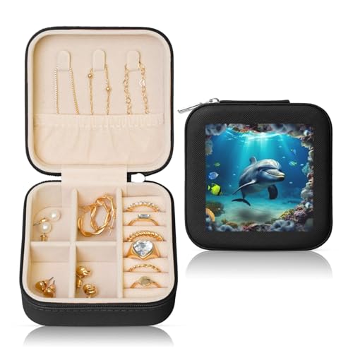 LPSRTWE Schmuckschatullen für Damen und Mädchen, quadratisch, Schmuck-Organizer, Unterwasserwelt, Delfin, Leder, Schmuck-Aufbewahrungsbox, tragbar, Reise-Schmuckkoffer mit Reißverschluss für Halskette LPSRTWE Schmuckschatullen für Damen und Mädchen, quadratisch, Schmuck-Organizer, Unterwasserwelt, Delfin, Leder, Schmuck-Aufbewahrungsbox, tragbar, Reise-Schmuckkoffer mit Reißverschluss für Halskette von LPSRTWE