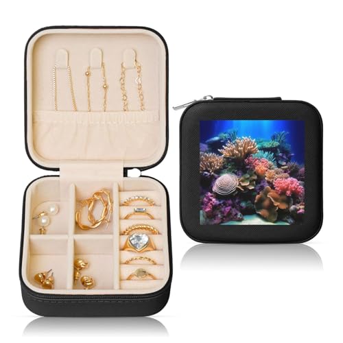 LPSRTWE Schmuckschatullen für Damen und Mädchen, quadratisch, Schmuck-Organizer, Unterwasserwelt, Korallenleder, Schmuck-Aufbewahrungsbox, tragbar, Reise-Schmuckkoffer mit Reißverschluss für Halskette LPSRTWE Schmuckschatullen für Damen und Mädchen, quadratisch, Schmuck-Organizer, Unterwasserwelt, Korallenleder, Schmuck-Aufbewahrungsbox, tragbar, Reise-Schmuckkoffer mit Reißverschluss für Halskette von LPSRTWE