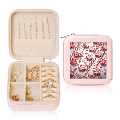 LPSRTWE Schmuckschatullen für Damen und Mädchen, quadratisch, Schmuck-Organizer, Zuckerstange, Leder, Schmuck-Aufbewahrungsbox, tragbar, Reise-Schmuckkoffer mit Reißverschluss für Halskette, Ohrringe LPSRTWE Schmuckschatullen für Damen und Mädchen, quadratisch, Schmuck-Organizer, Zuckerstange, Leder, Schmuck-Aufbewahrungsbox, tragbar, Reise-Schmuckkoffer mit Reißverschluss für Halskette, Ohrringe von LPSRTWE