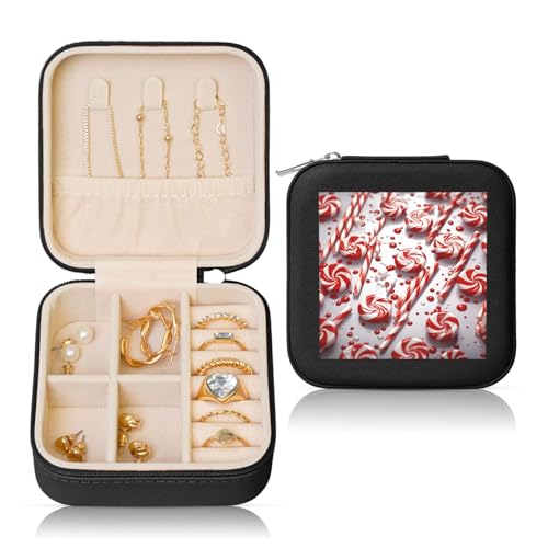 LPSRTWE Schmuckschatullen für Damen und Mädchen, quadratisch, Schmuck-Organizer, Zuckerstange, Leder, Schmuck-Aufbewahrungsbox, tragbar, Reise-Schmuckkoffer mit Reißverschluss für Halskette, Ohrringe LPSRTWE Schmuckschatullen für Damen und Mädchen, quadratisch, Schmuck-Organizer, Zuckerstange, Leder, Schmuck-Aufbewahrungsbox, tragbar, Reise-Schmuckkoffer mit Reißverschluss für Halskette, Ohrringe von LPSRTWE
