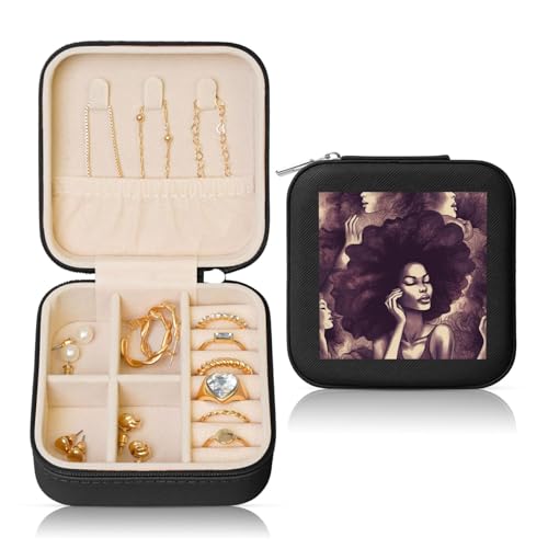 LPSRTWE Schmuckschatullen für Damen und Mädchen, quadratisch, Schmuck-Organizer, afrikanisches Haar, schwarz, Leder, Schmuck-Aufbewahrungsbox, tragbar, Reise-Schmuckkoffer mit Reißverschluss für LPSRTWE Schmuckschatullen für Damen und Mädchen, quadratisch, Schmuck-Organizer, afrikanisches Haar, schwarz, Leder, Schmuck-Aufbewahrungsbox, tragbar, Reise-Schmuckkoffer mit Reißverschluss für von LPSRTWE