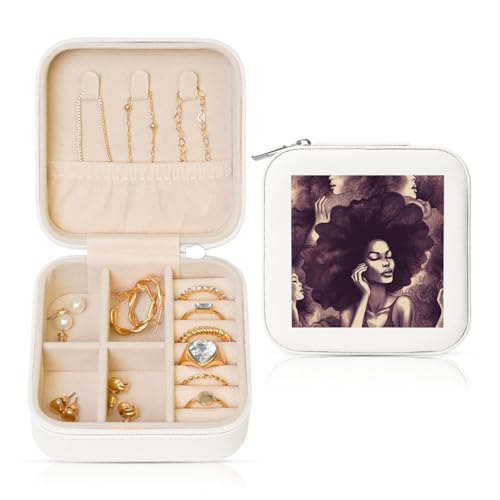 LPSRTWE Schmuckschatullen für Damen und Mädchen, quadratisch, Schmuck-Organizer, afrikanisches Haar, schwarz, Leder, Schmuck-Aufbewahrungsbox, tragbar, Reise-Schmuckkoffer mit Reißverschluss für LPSRTWE Schmuckschatullen für Damen und Mädchen, quadratisch, Schmuck-Organizer, afrikanisches Haar, schwarz, Leder, Schmuck-Aufbewahrungsbox, tragbar, Reise-Schmuckkoffer mit Reißverschluss für von LPSRTWE